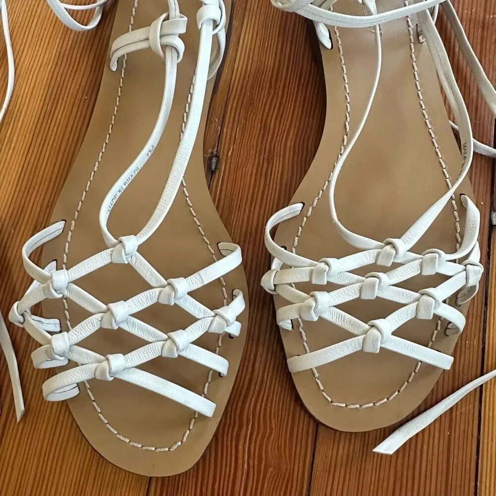 J. Crew RARE Zadie Knotted Woven Lace-Up Flat Sandals in White Size 7